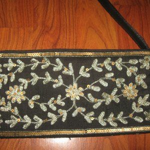 VINTAGE Y2K EXPRESS EMBROIDERED BLACK SEQUIN PURSE HANDBAG BOHO HIPPIE FESTIVAL